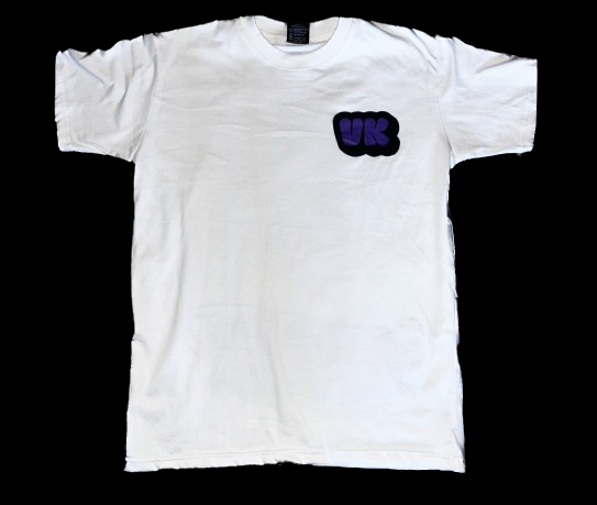 Purple on white t-shirt