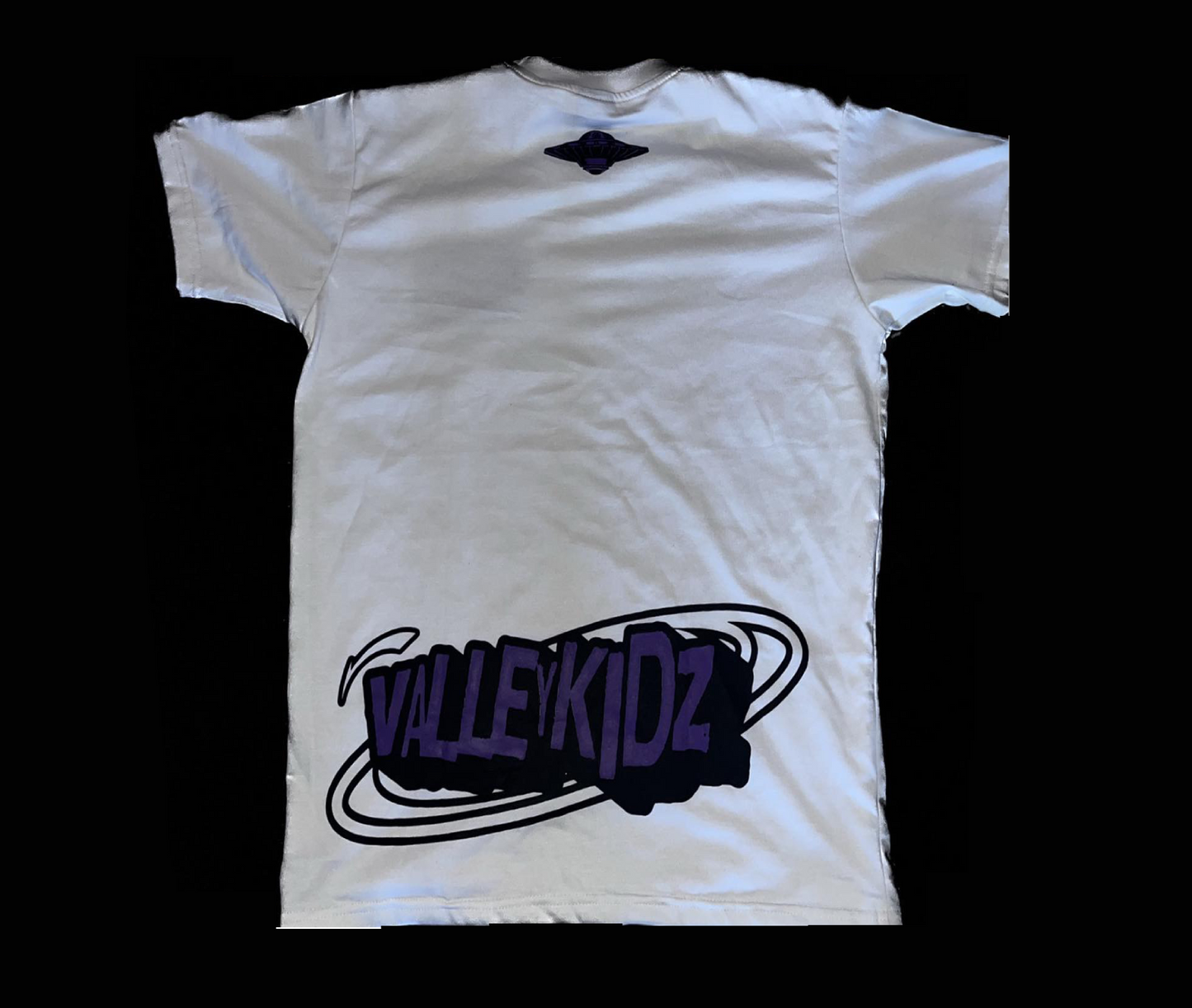 Purple on white t-shirt